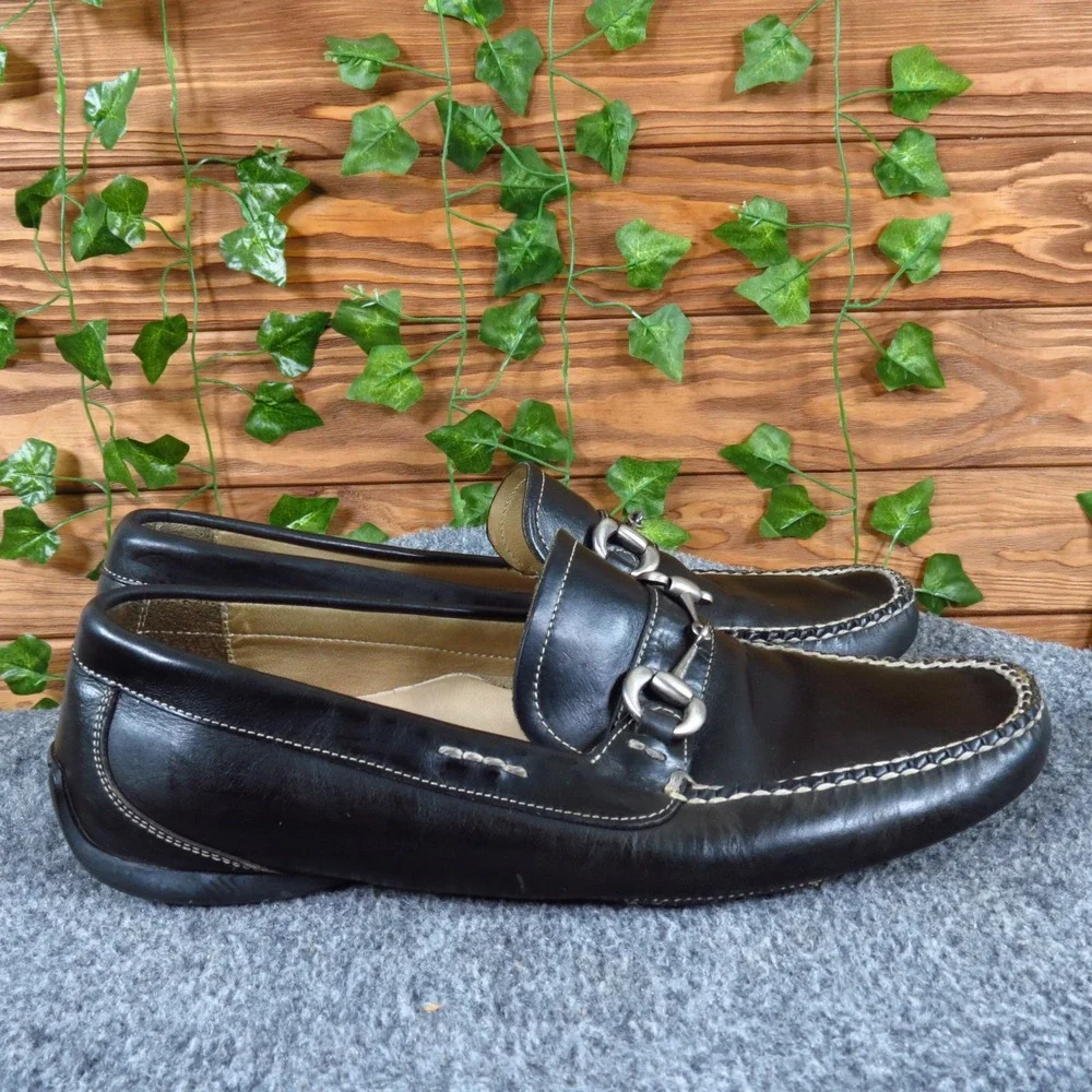 Alan Payne Men's Leather Driving Moccasins‎ Black Bit Loafers Size 9.5 Medium